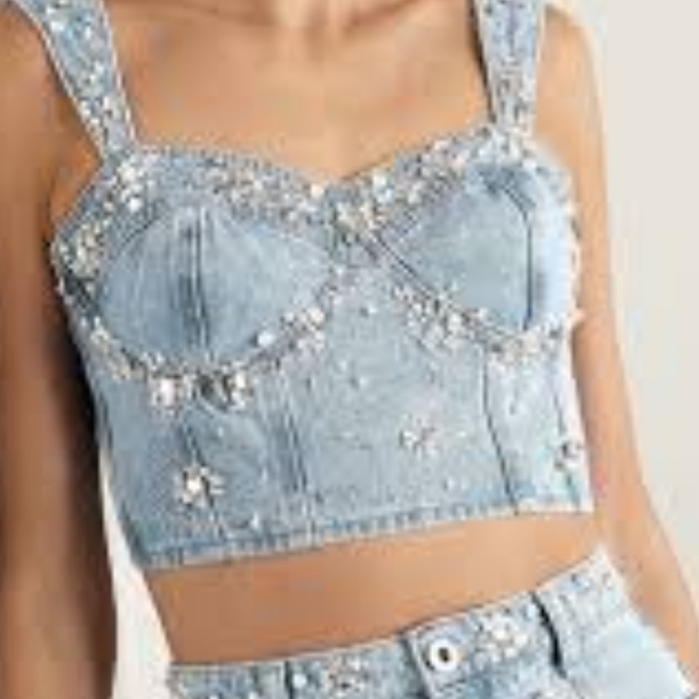Patbo Hand Beaded Denim Top - Picture 10 of 15